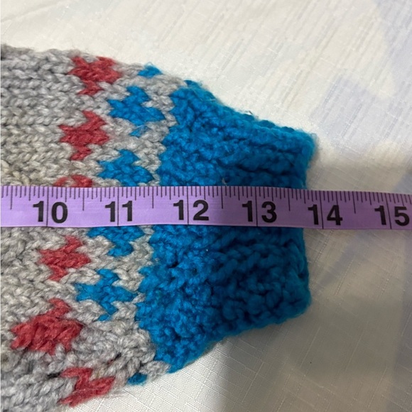 Vintage Blue and Gray Knitted Cardigan Sweater with Floral Design - Picture 8 of 9